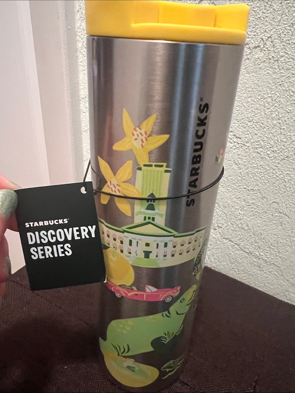 #2422**Florida Flamingo Stainless Travel Tumbler - Yellow Lid - Picture 3 of 17